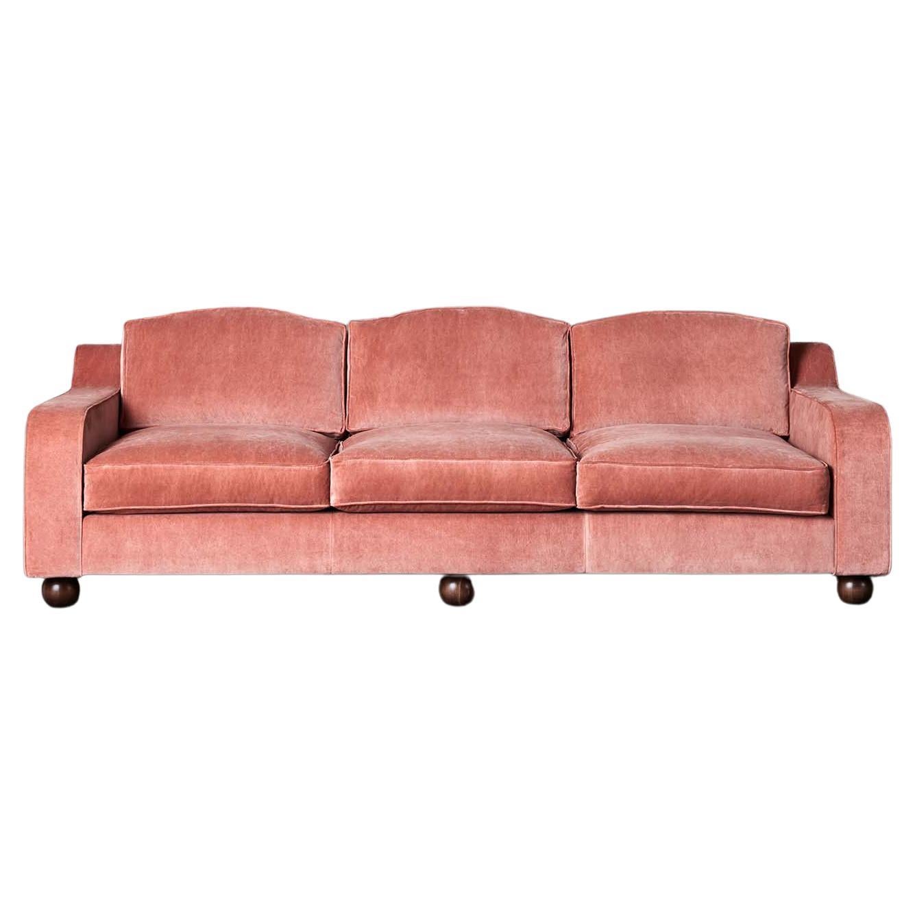 3-sitziges Sofa „Lola“ aus rosa Samt im Vintage-Stil