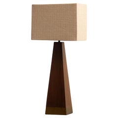 Pyramid Shaped Table Lamp, Wood and Brass.