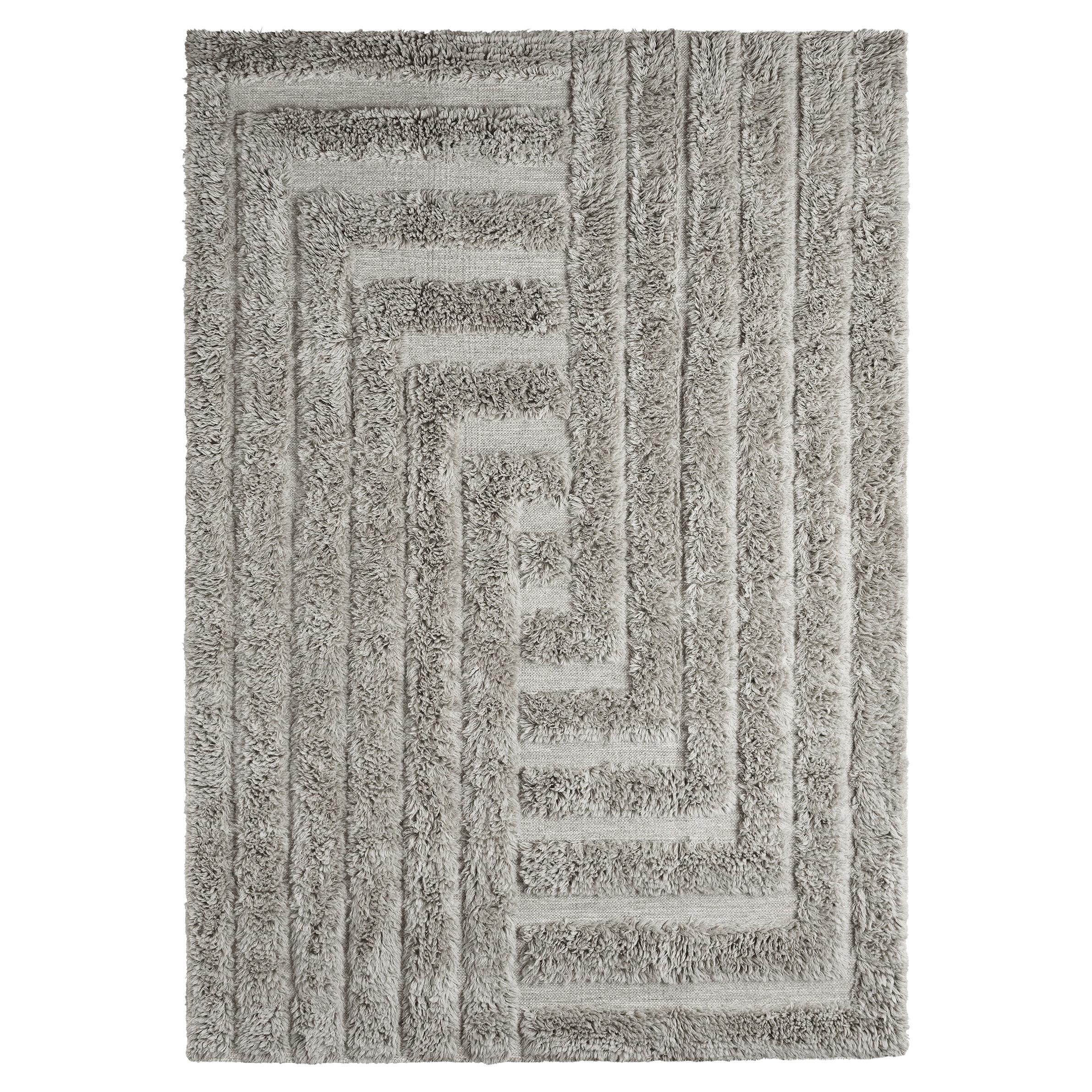Handgewebter zotteliger Labyrinth-Wollteppich in Grau, handgewebt