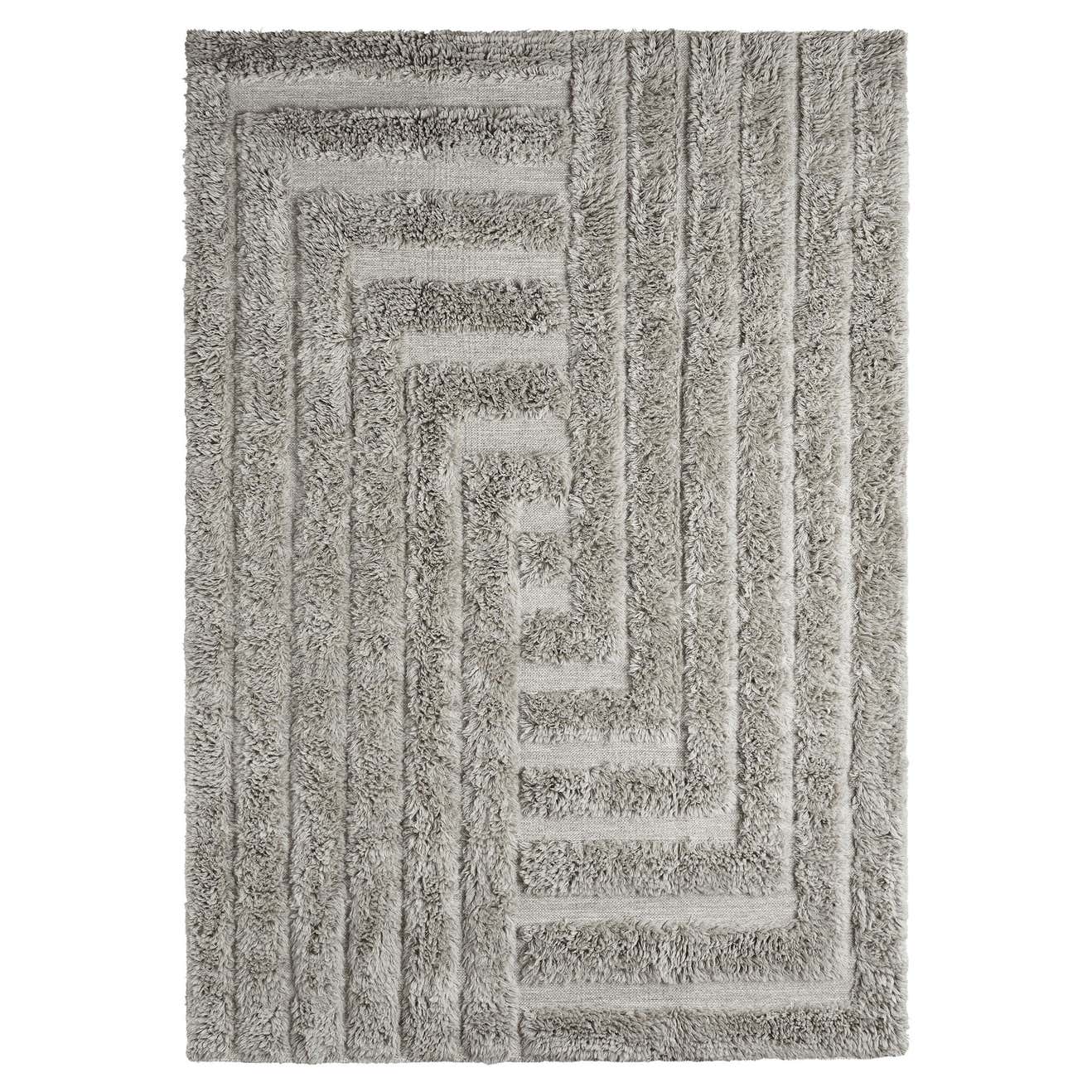 Handwoven Shaggy Labyrinth Wool Rug Grey Small For Sale at 1stDibs