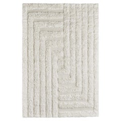 Handgewebter, zotteliger Labyrinth-Wollteppich in Weiß Medium