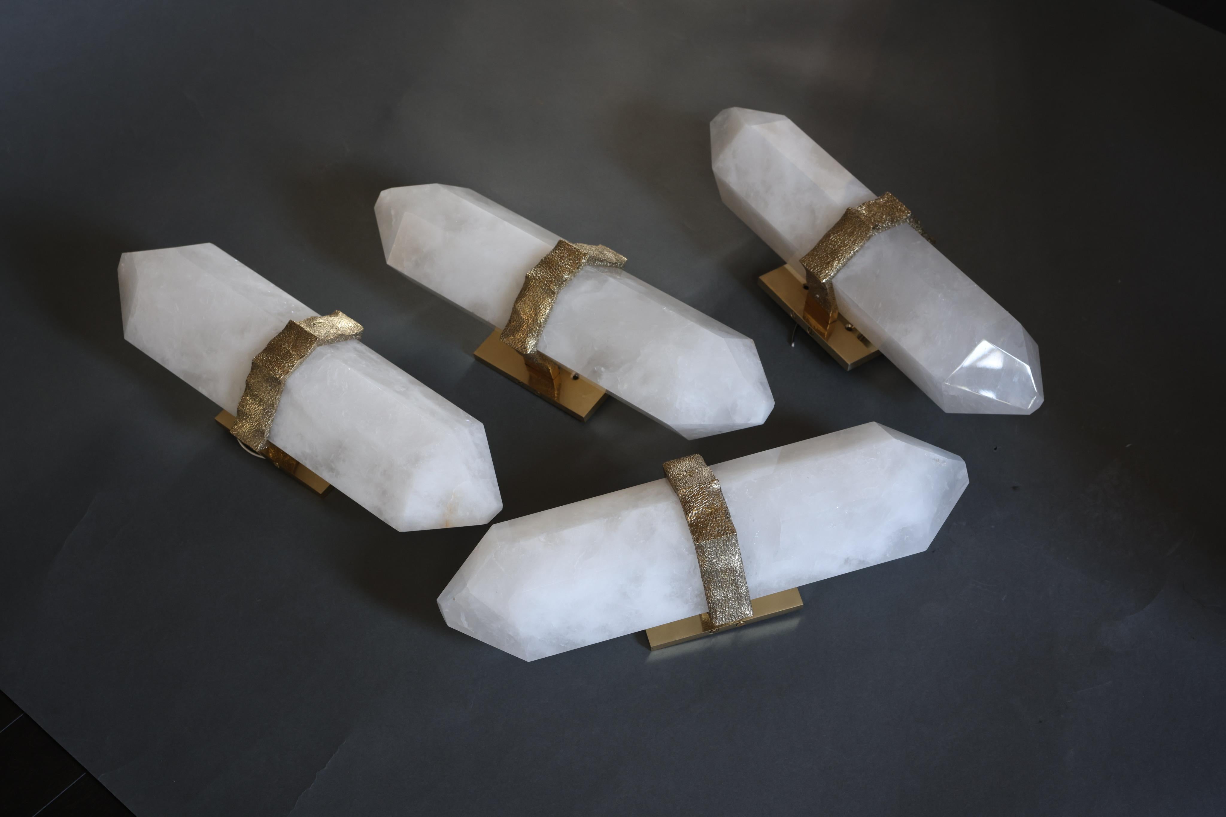 Contemporary Group of Four DDN Rock Crystal Sconces by Phoenix For Sale