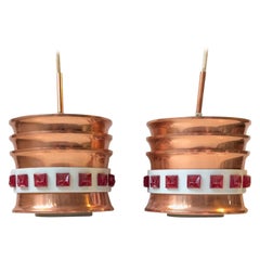DDR Space Age Copper Pendant Lamps by VEB, 1970s