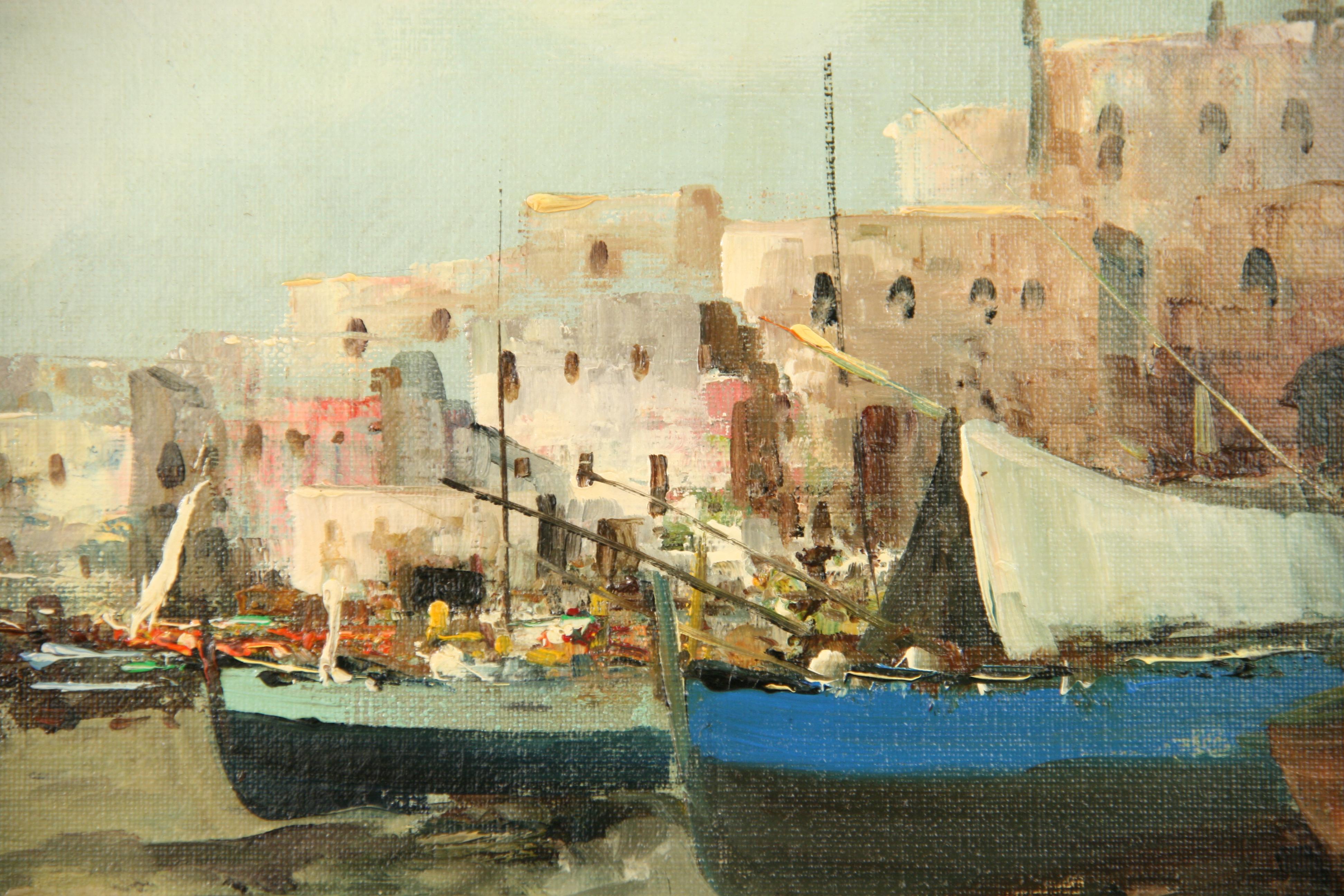 Peinture à l'huile italienne de la côte amalfitaine, 1950 - Painting de De Angelis