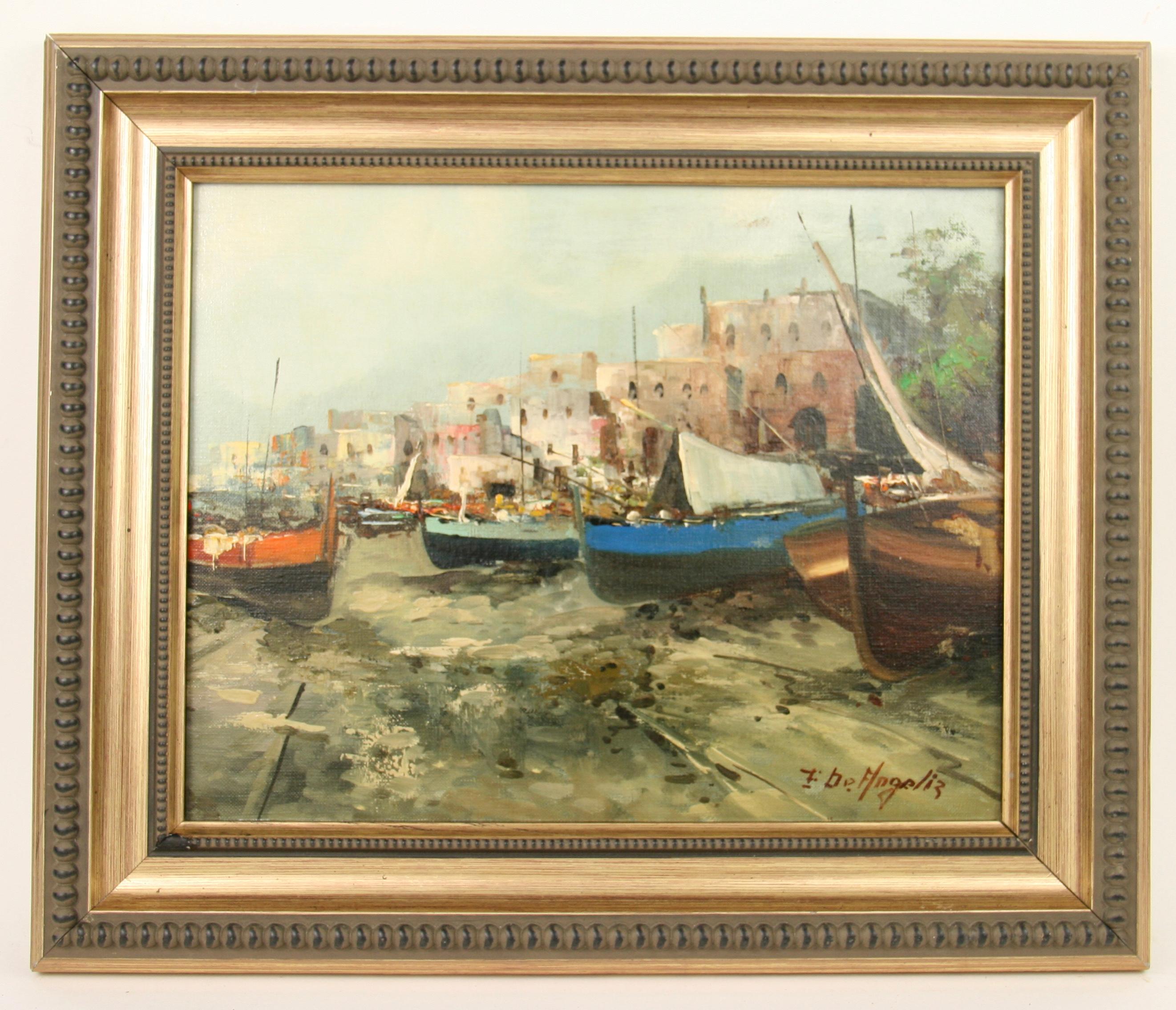 Peinture à l'huile italienne de la côte amalfitaine, 1950 en vente 1