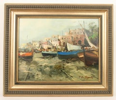 Peinture à l'huile italienne de la côte amalfitaine, 1950