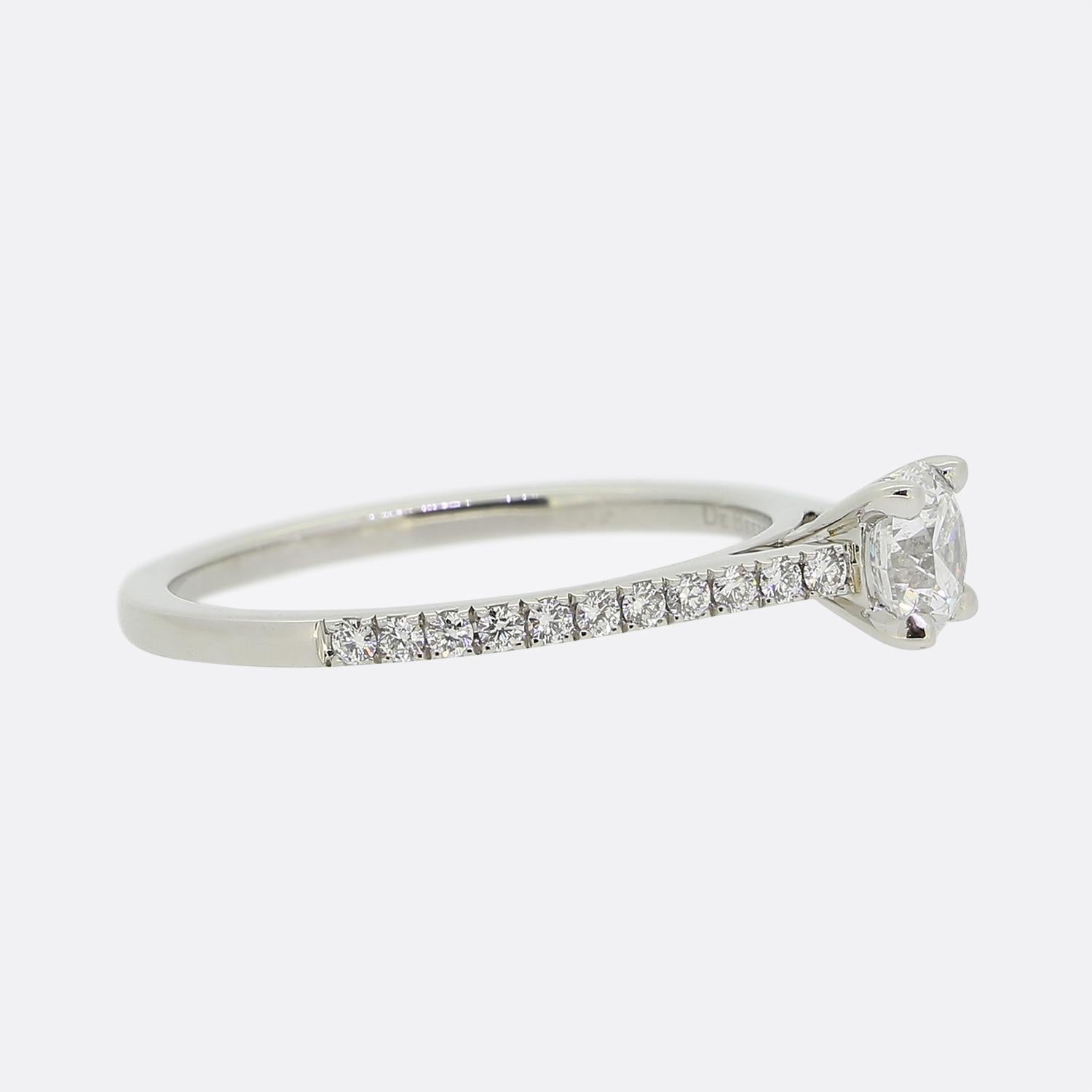 Brilliant Cut De Beers 0.35 Carat Diamond Solitaire Engagement Ring For Sale