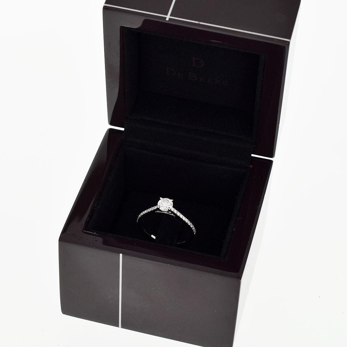 Women's De Beers 0.40 Carat Diamond Platinum DB Classic Pave Solitaire Ring For Sale