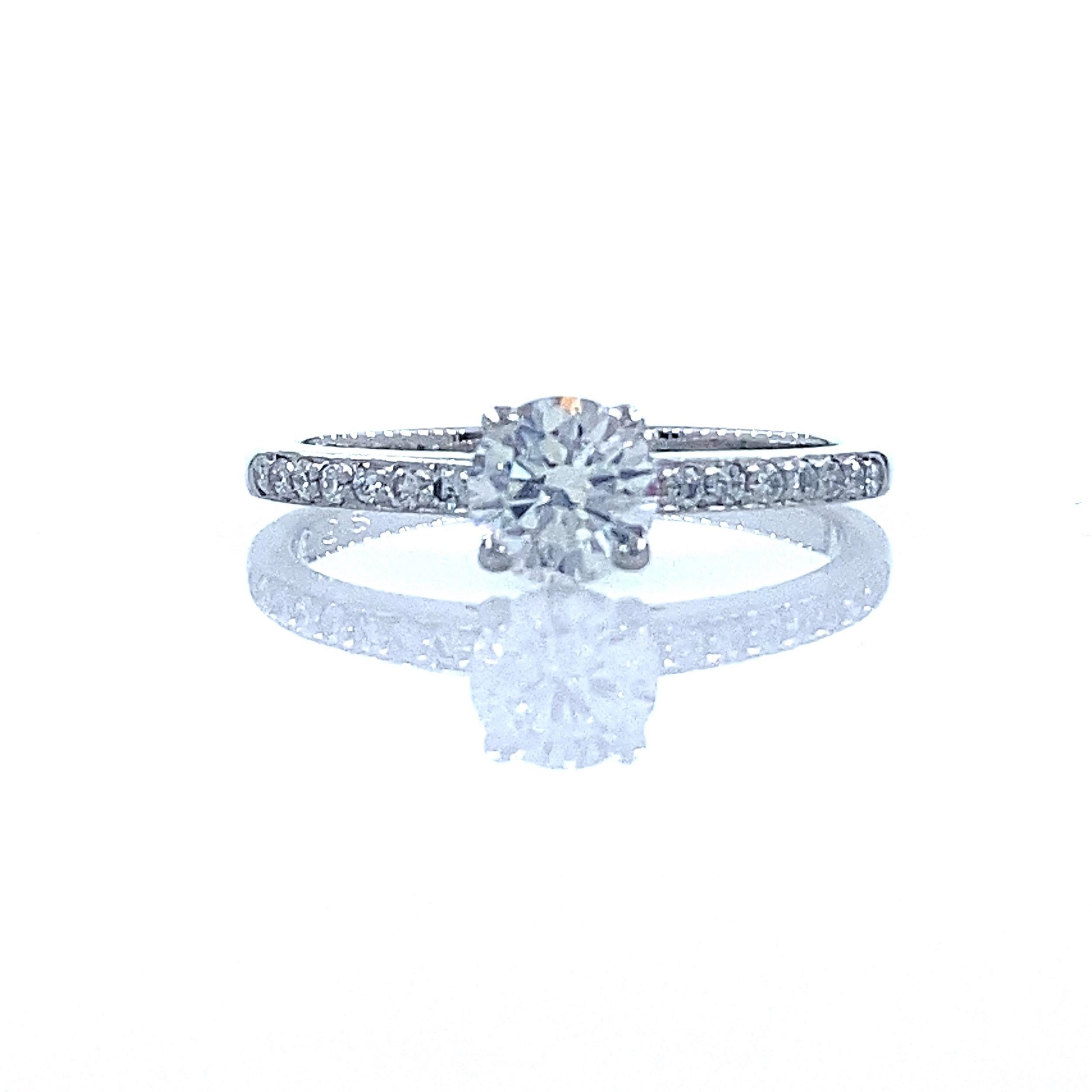 De Beers 0.68 tcw Forever Pave Round Brilliant Diamond Engagement Ring Platinum For Sale 4