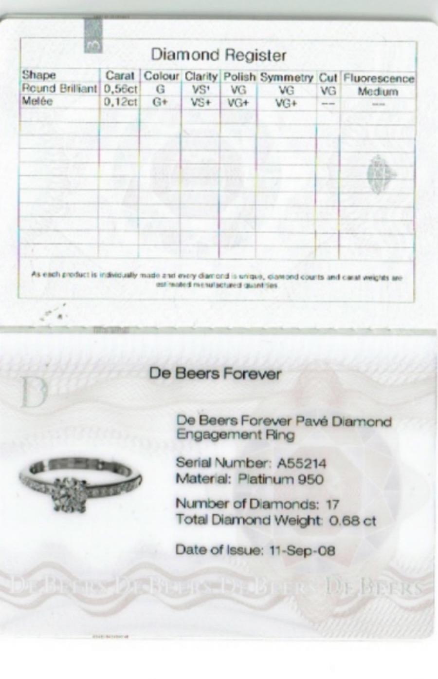 Taille ronde De Beers Bague de fiançailles en platine avec diamant rond brillant pavé éternellement de 0,68 carat poids total en vente