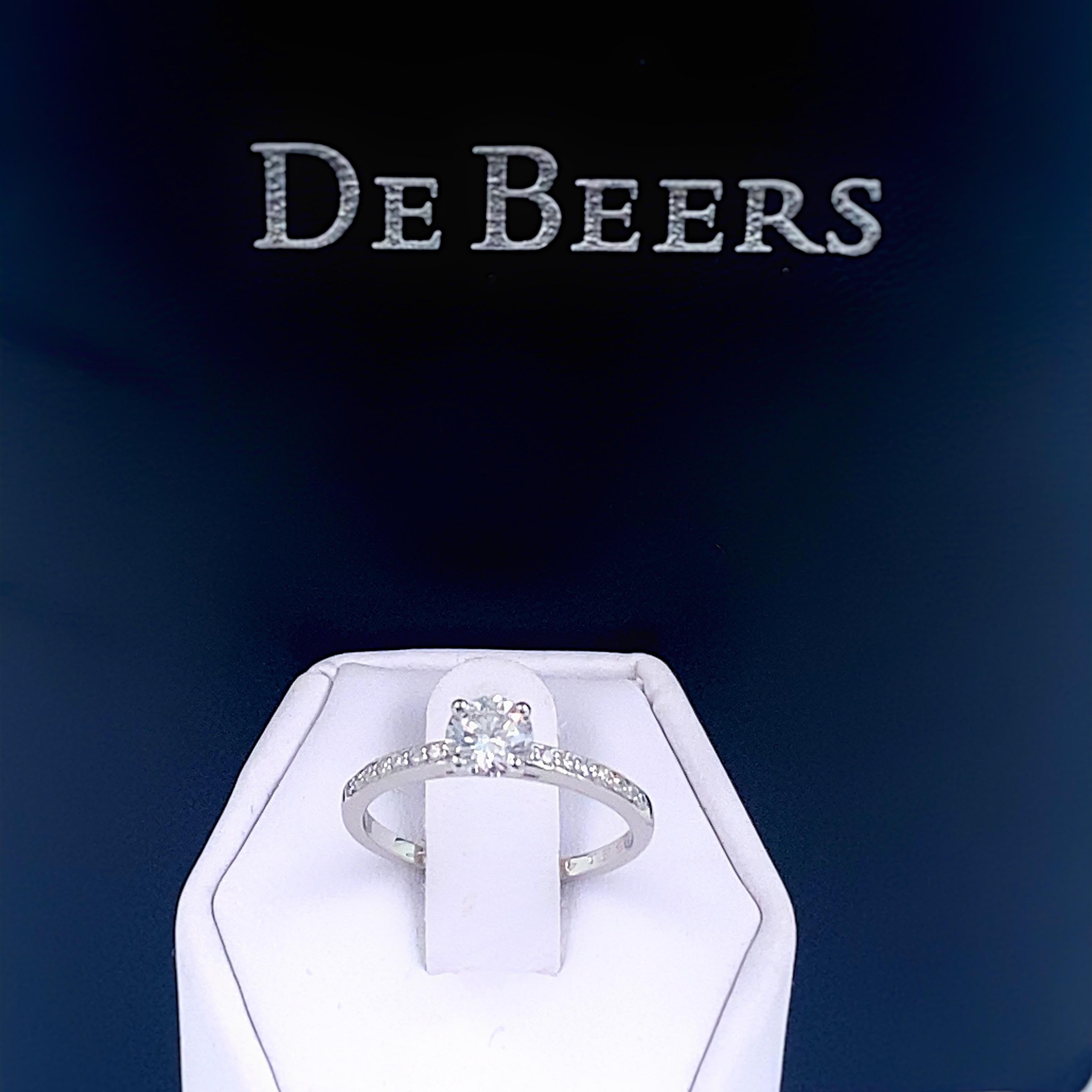 Round Cut De Beers 0.68 tcw Forever Pave Round Brilliant Diamond Engagement Ring Platinum For Sale