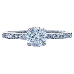 De Beers Bague de fiançailles en platine avec diamant rond brillant pavé éternellement de 0,68 carat poids total