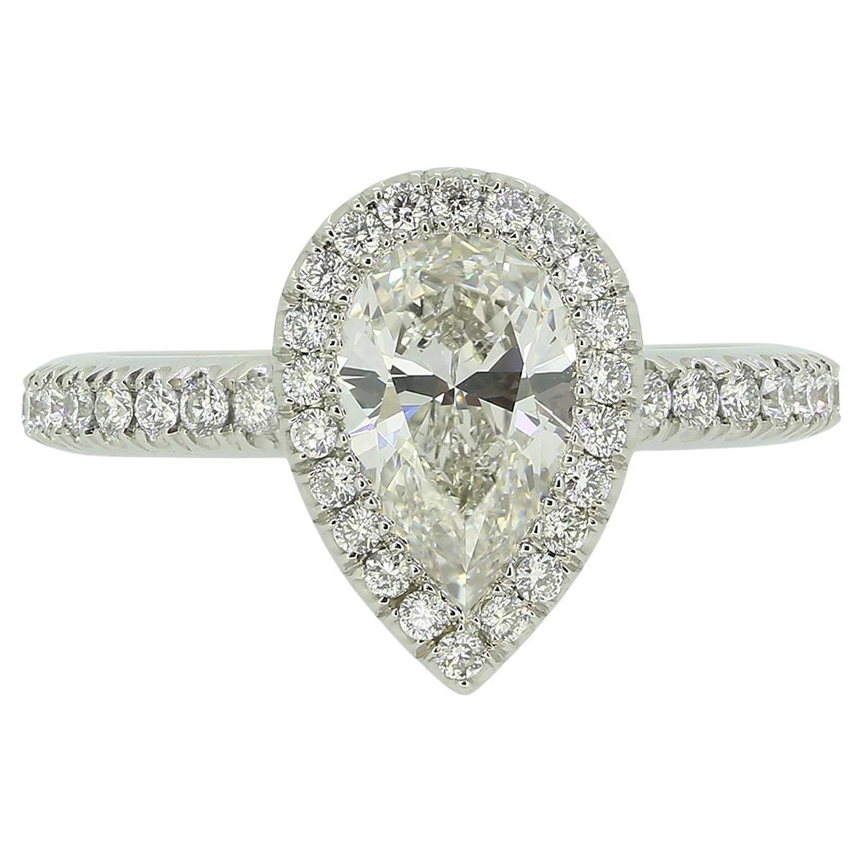 De Beers 0.88 Carat Pear Cut Diamond Engagement Ring For Sale