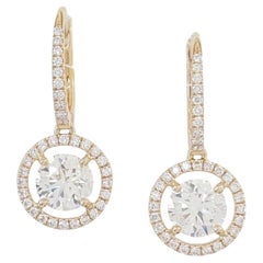 De Beers - Boucles d'oreilles pendantes Halo avec diamants ronds et brillants de 1,22 carat en rose 18K