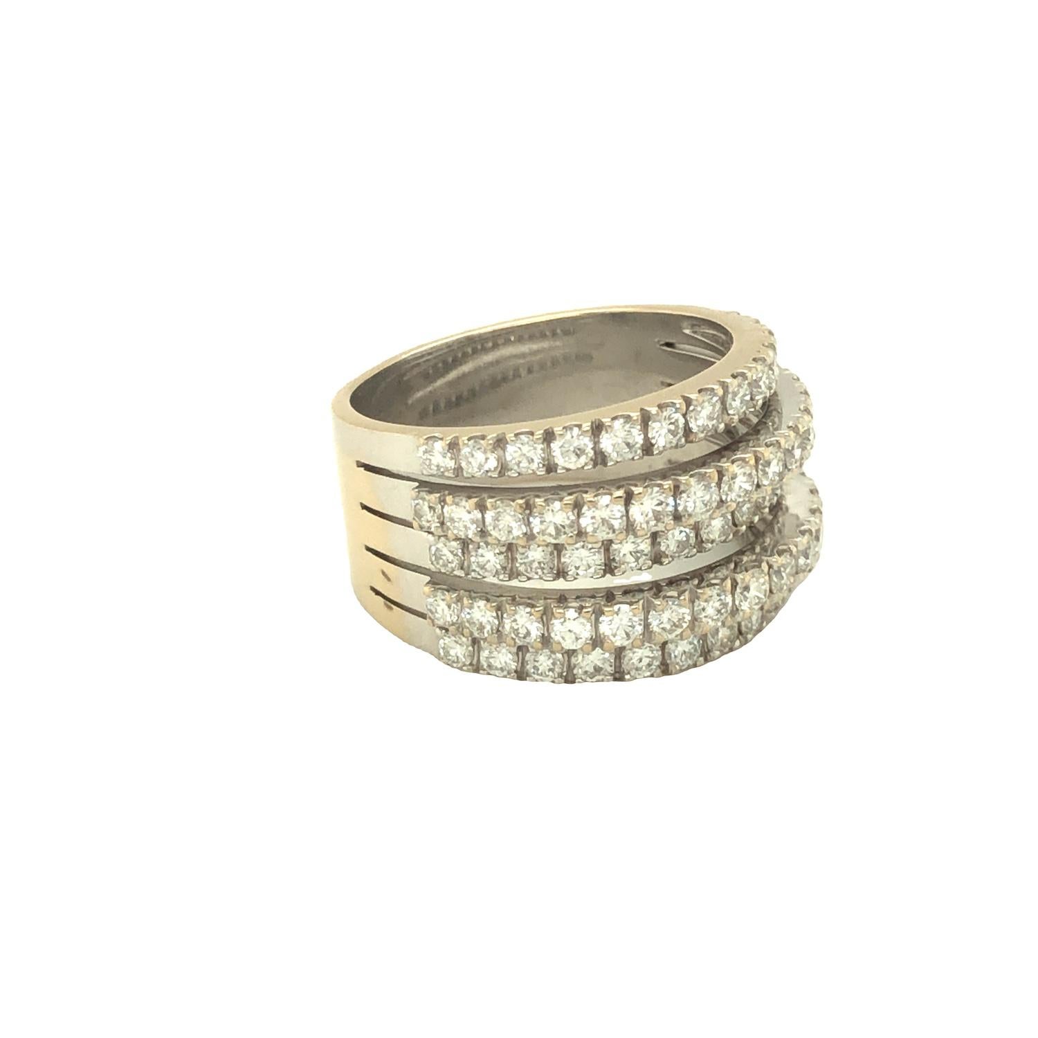 De Beers 1.75 Carat Five Line Diamond Band Ring 18K White Gold In Excellent Condition For Sale In beverly hills, CA