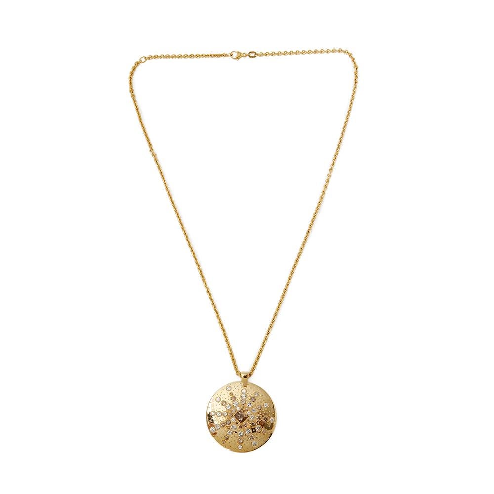 Round Cut De Beers 18 Karat Yellow Gold Fancy Brown Diamond Sun Talisman Necklace