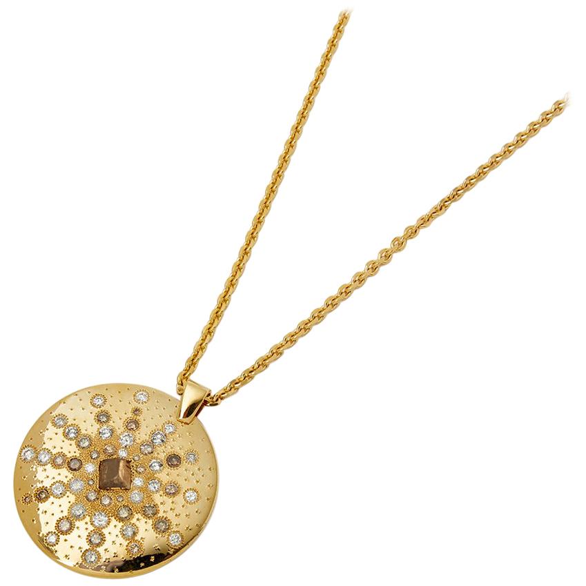De Beers 18 Karat Yellow Gold Fancy Brown Diamond Sun Talisman Necklace