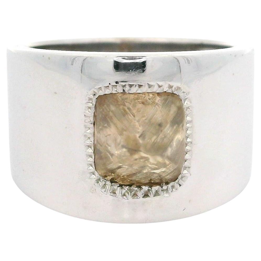 De Beers 18k Gold GIA 2ct Colored Diamond Solitaire Uncut Wide Cigar Band Ring en vente