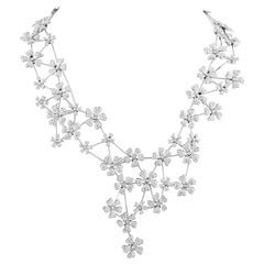 De Beers 18K White Gold 21.50 ct Diamond Flower Motif Necklace