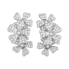 De Beers 18K White Gold Diamond Flower Motif Earrings