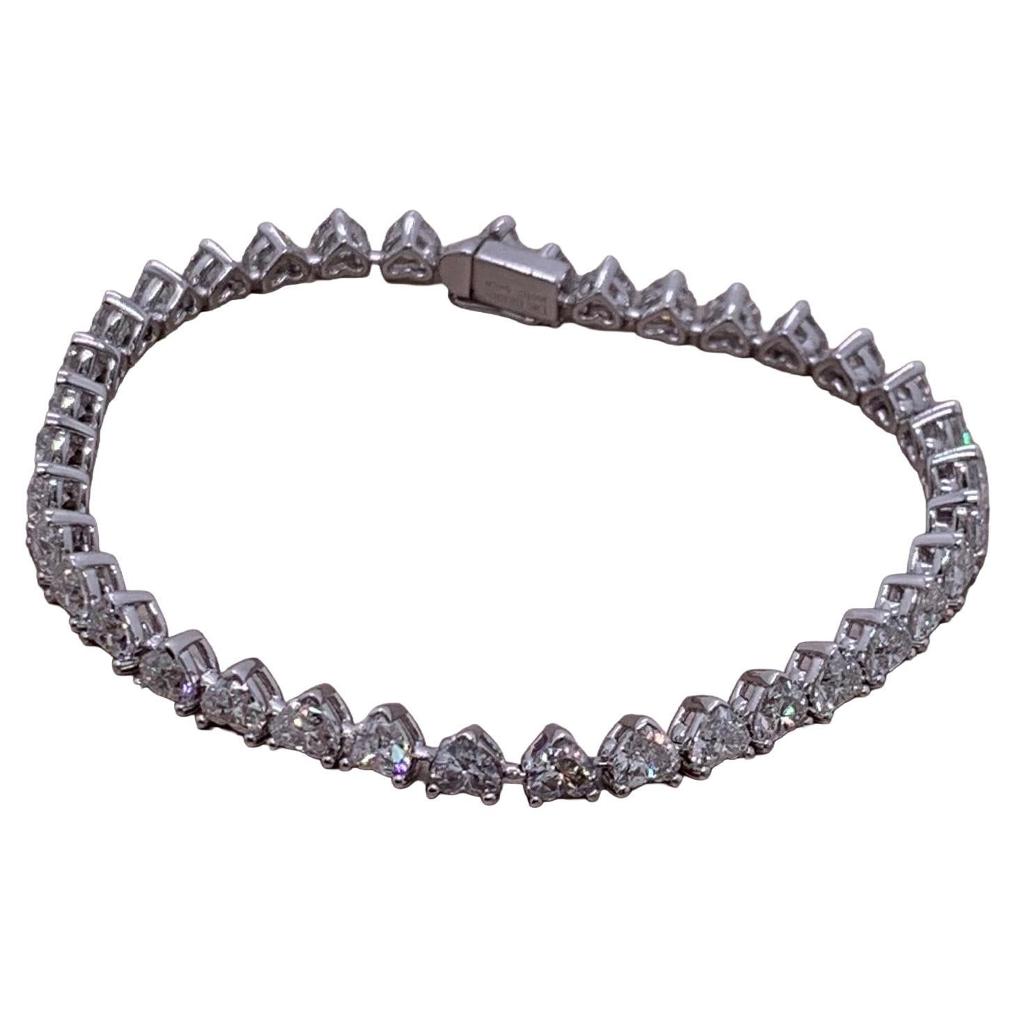 GIA De Beers 18K White Gold Heart Diamond Line Bracelet