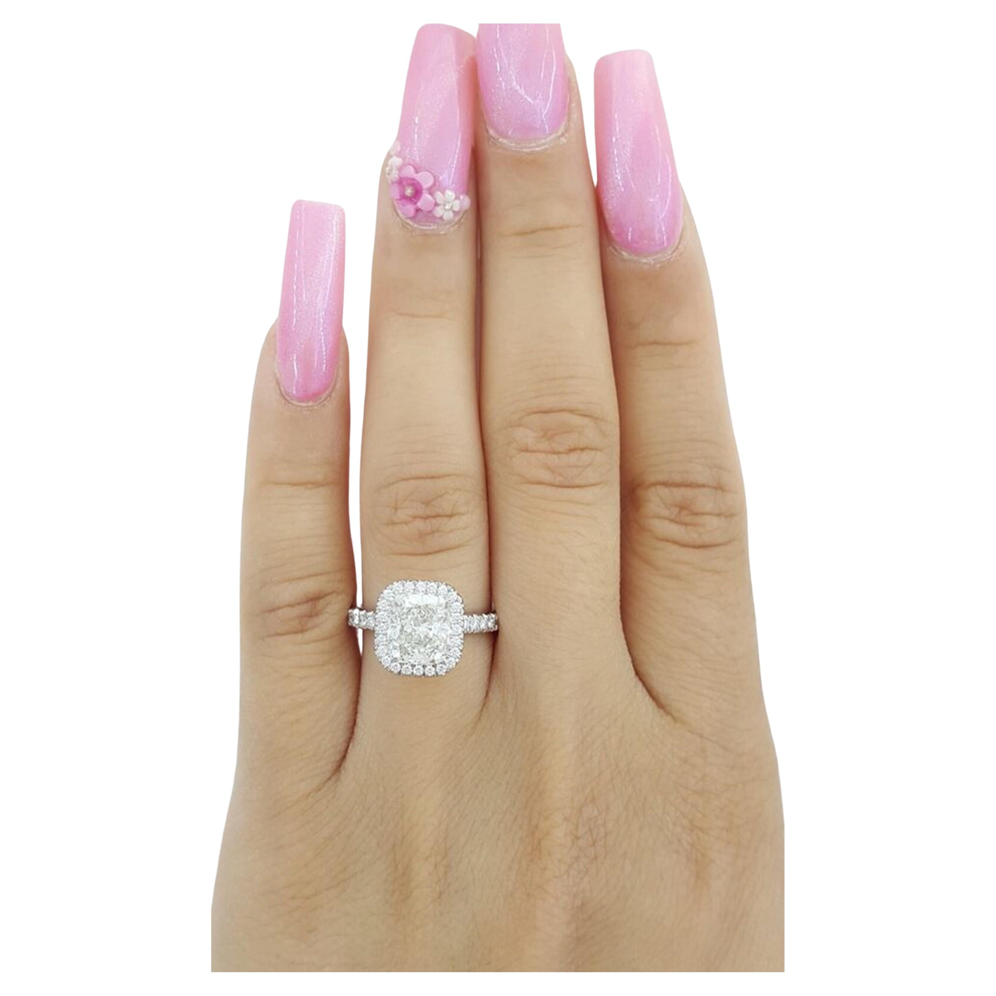 Cushion Cut De Beers 2.54 ct Aura Elongated Cushion Brilliant Cut Diamond Halo Platinum Ring