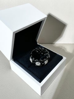 De Beers Black Ceramic 18k White Gold Diamond Lotus Ring Size 57