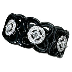 De Beers Black Ceramic 18k White Gold Diamond Lotus Ring Size 57