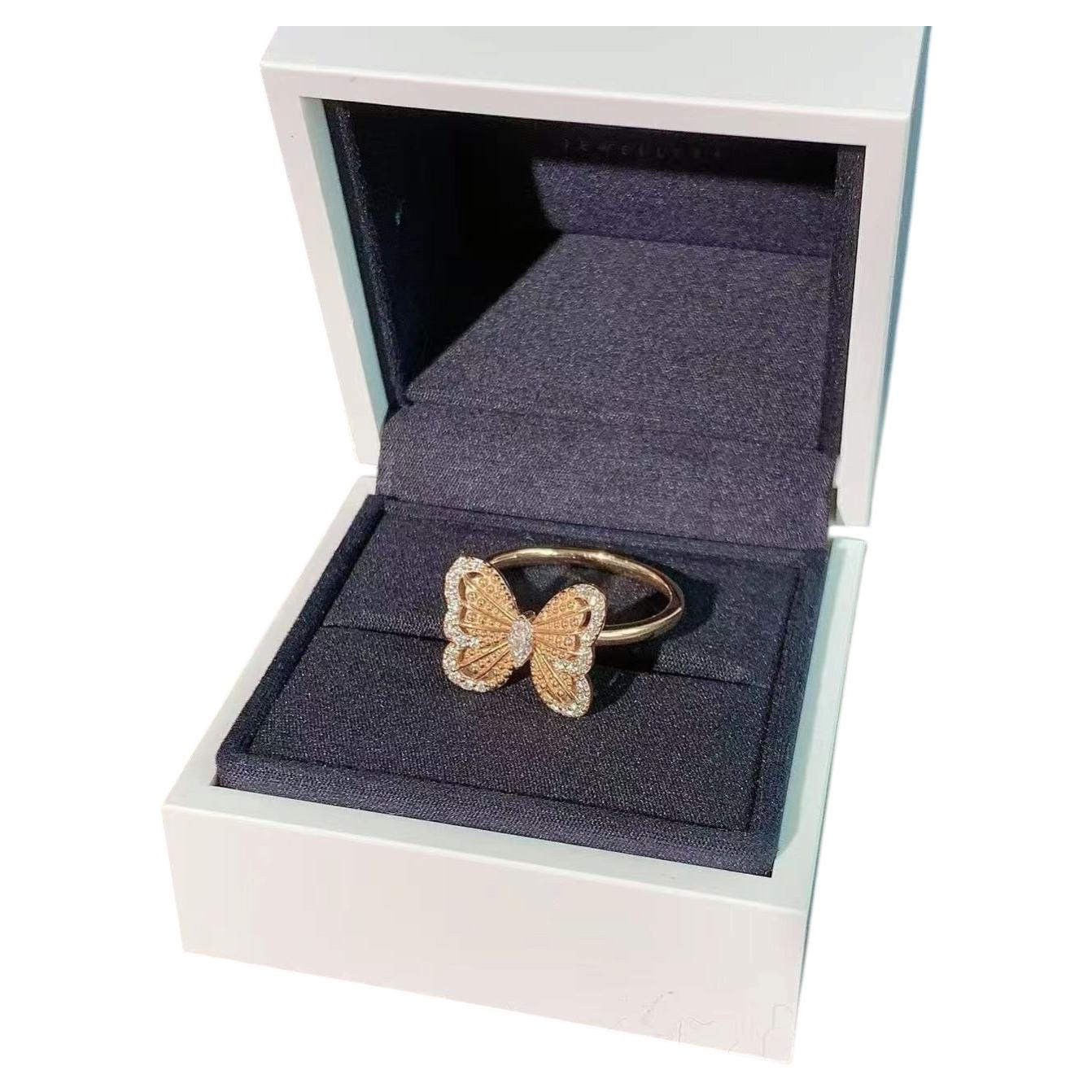 Pre-owned De Beers Butterfly Openwork Diamond Statement Ring, 18k Rose Gold, Size 53 In Red