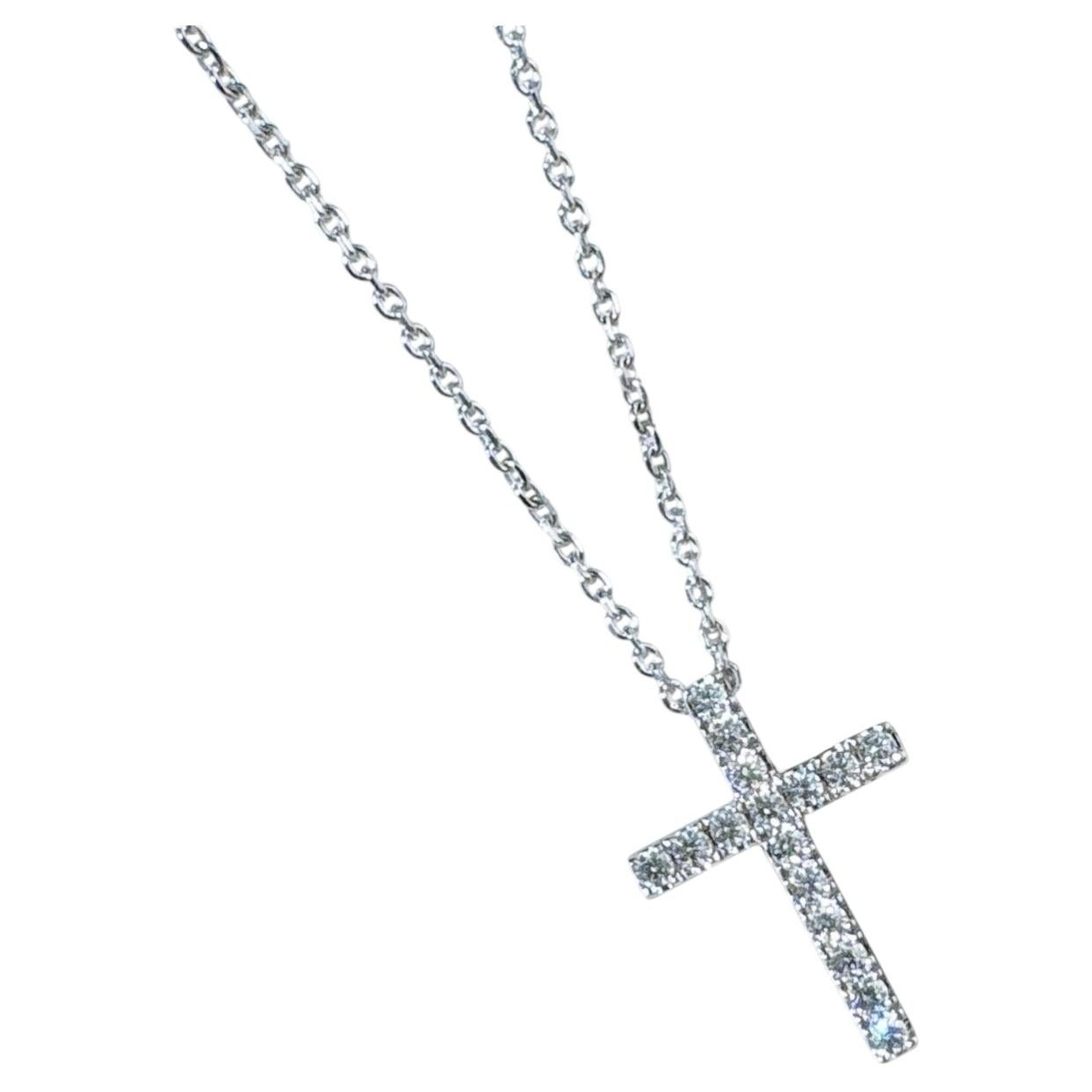 Pre-owned De Beers Classic 18k White Gold Diamond Cross Pendant Necklace