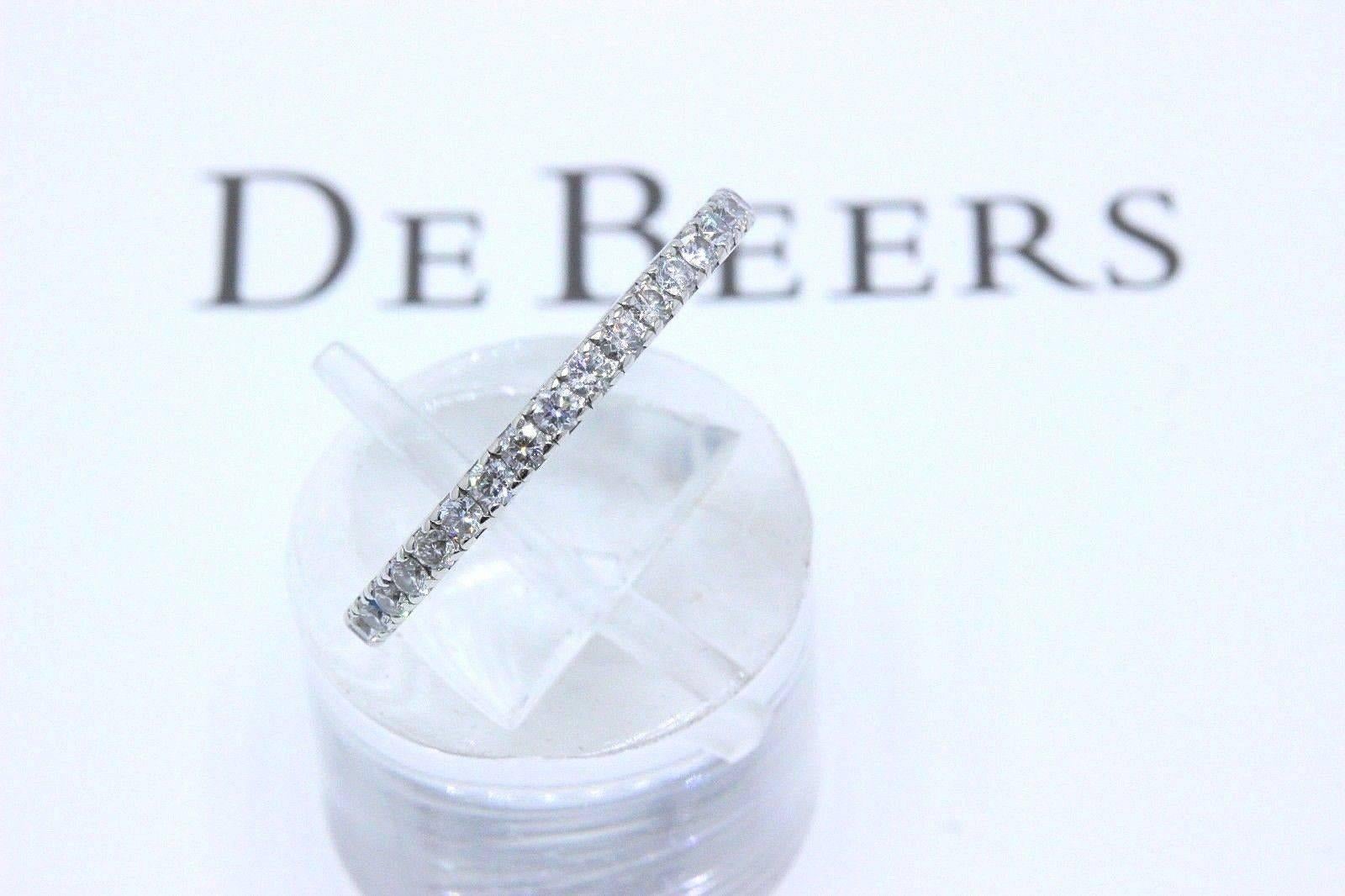 Women's De Beers Classic Diamond Full Pave Band Ring 0.60 Carat in Platinum with Papers For Sale