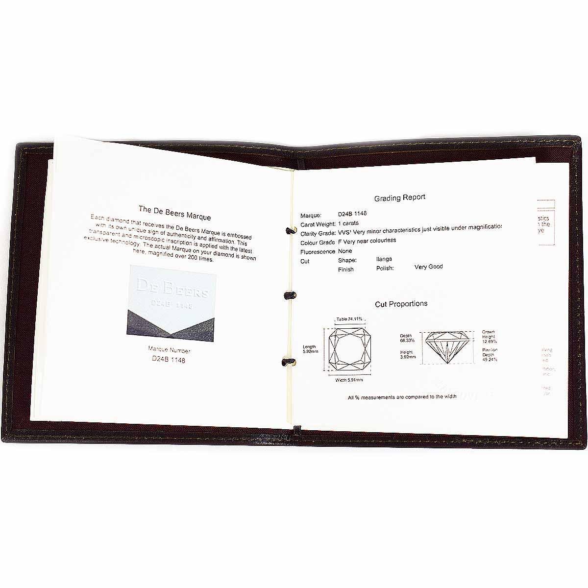 Anillo De Beers Clásico Solitario 1,00 ct Diamante F-VVS1 Platino US 5.5 en venta 6