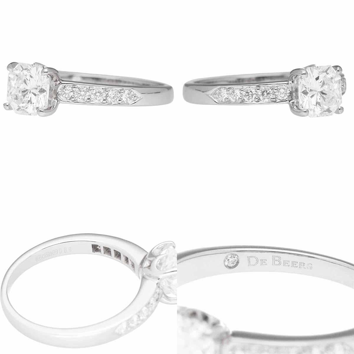 De las mujeres Anillo De Beers Clásico Solitario 1,00 ct Diamante F-VVS1 Platino US 5.5 en venta