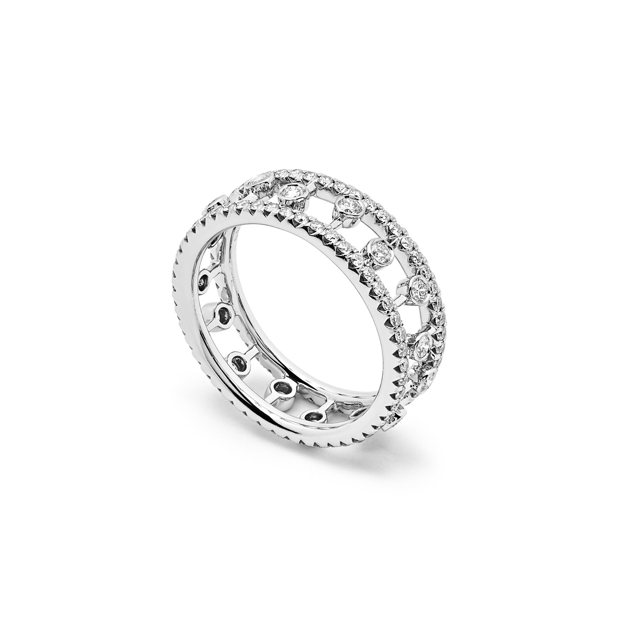 Post-War De Beers Dewdrop Collection Band in White Gold set with Micropavé Diamonds. For Sale