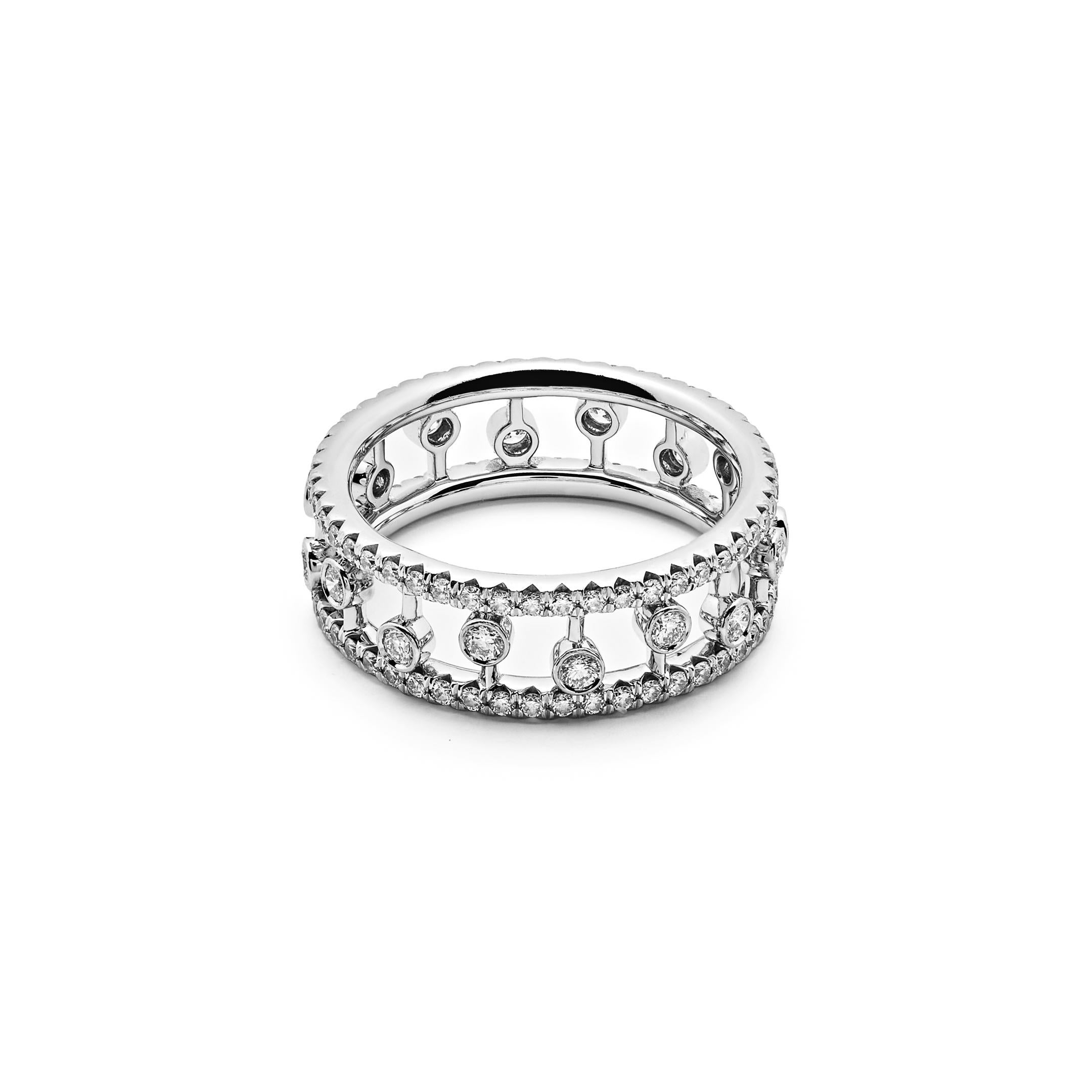 Round Cut De Beers Dewdrop Collection Band in White Gold set with Micropavé Diamonds. For Sale