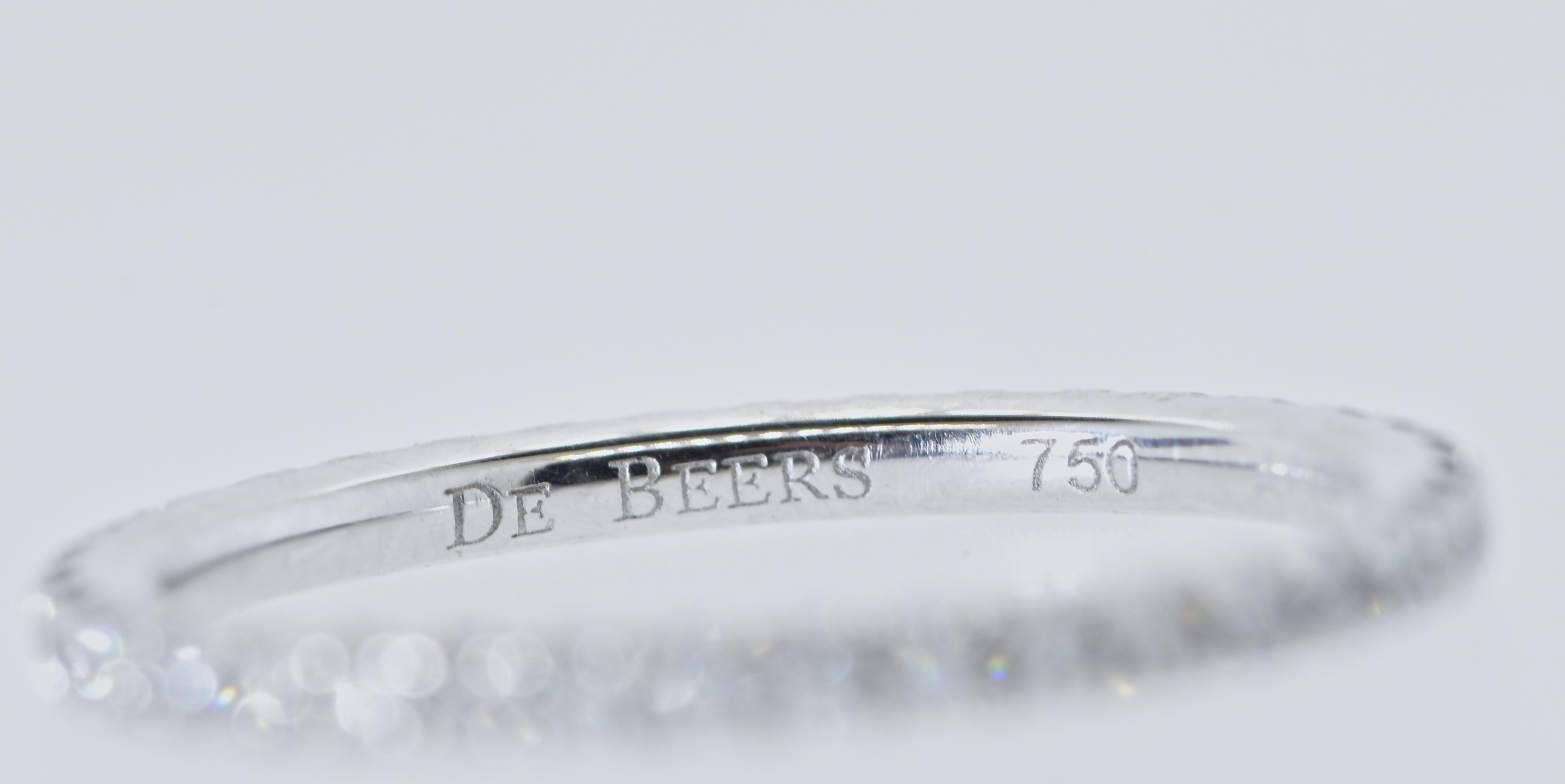 Women's or Men's De Beers Diamond Eternity Band in 18K White Gold For Sale