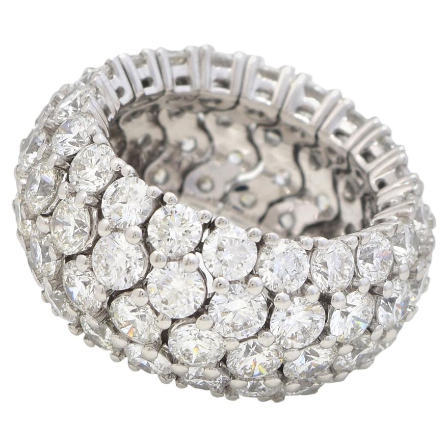 De Beers Diamond Four Row Domed Cocktail Ring in 18 Karat White Gold For Sale