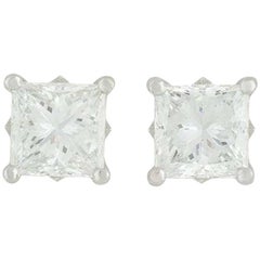 De Beers Diamond Princess Cut Stud Earrings 2.04 Carat