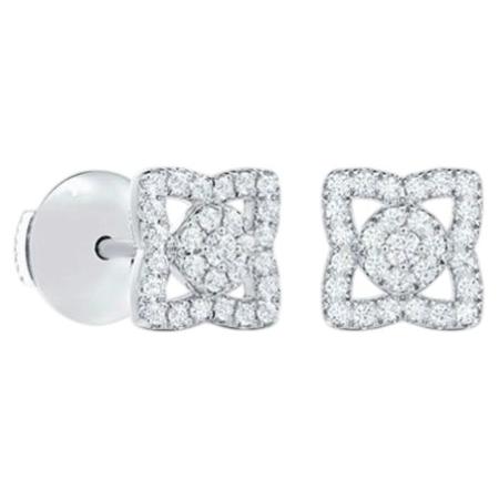 Pre-owned De Beers Enchanted Lotus 18k White Gold Full Pavé Diamond Stud Earrings