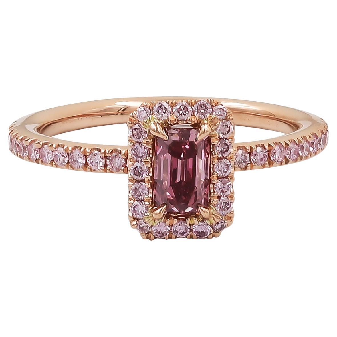 De Beers GIA Certified 0.44 Carat Vivid Pink Diamond Engagement Ring For Sale