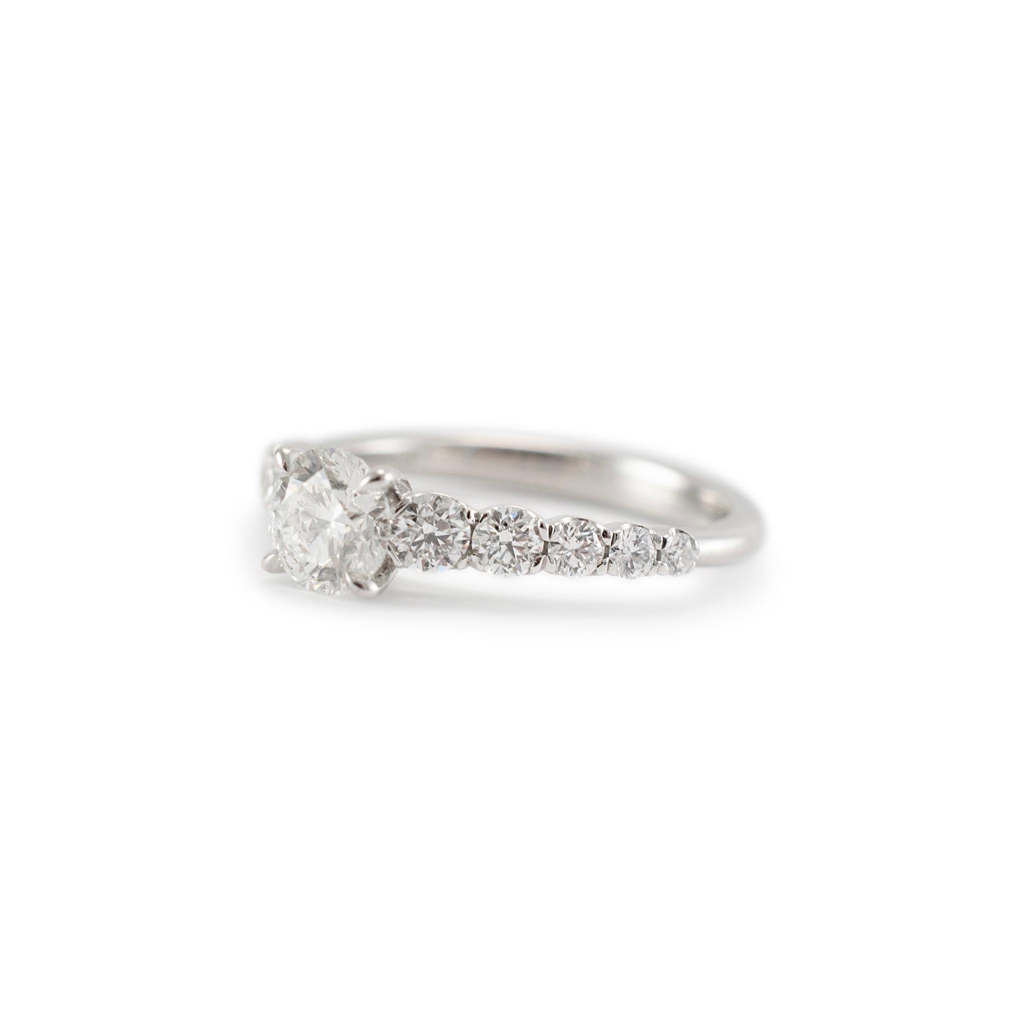 Round Cut De Beers Ladies Platinum Round Brilliant Accented Diamond Engagement Ring For Sale