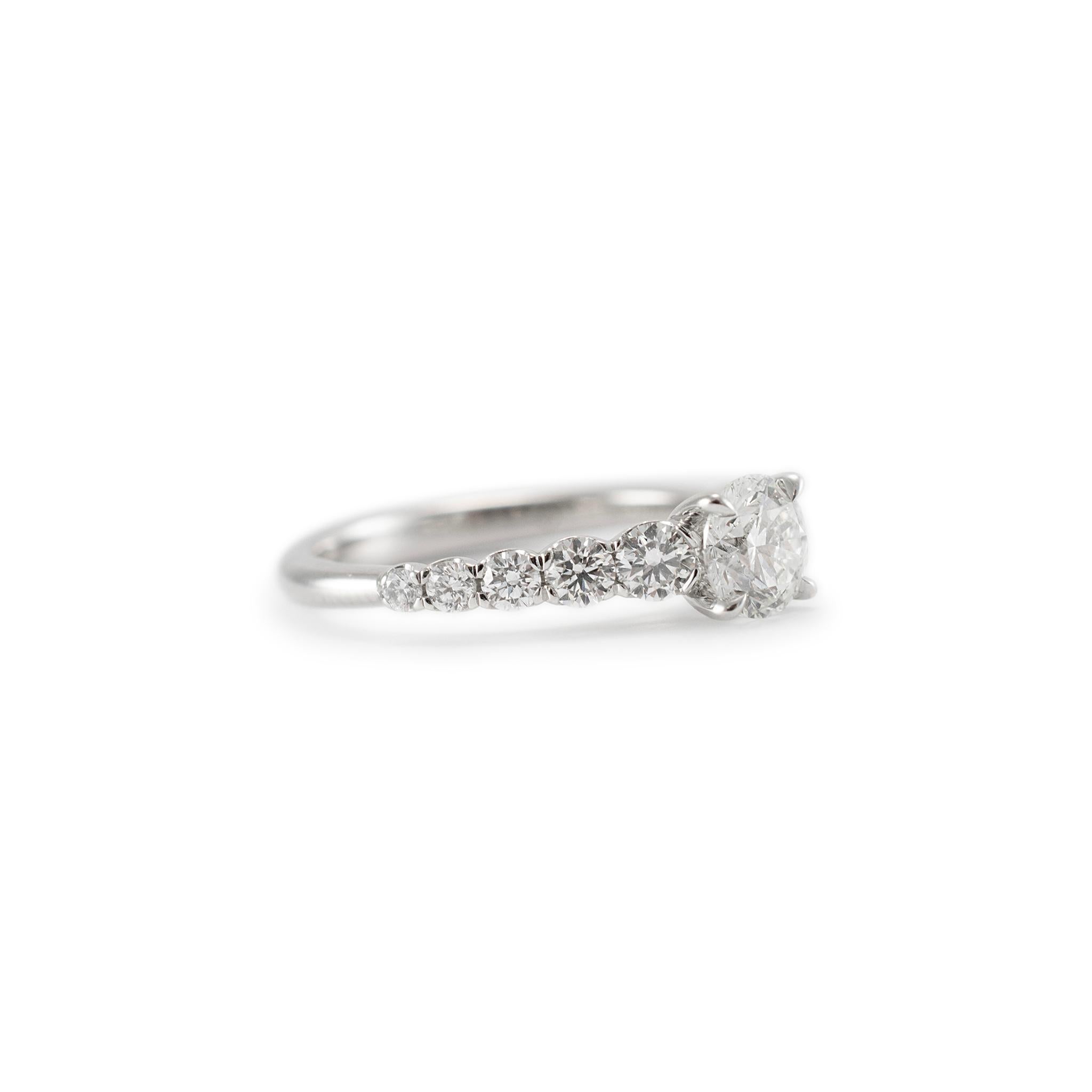 De Beers Ladies Platinum Round Brilliant Accented Diamond Engagement Ring In Excellent Condition For Sale In Houston, TX