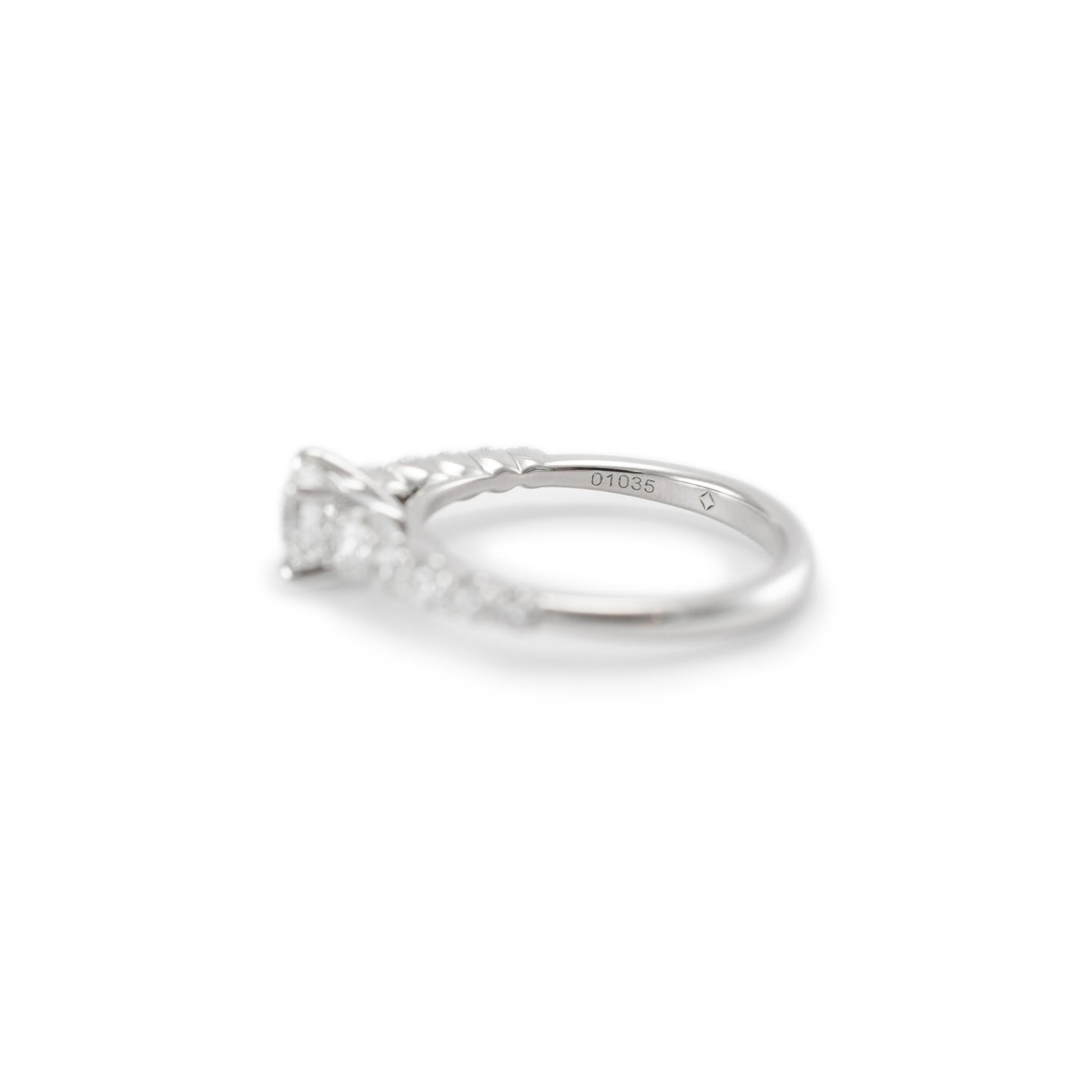 De Beers Ladies Platinum Round Brilliant Accented Diamond Engagement Ring For Sale 1