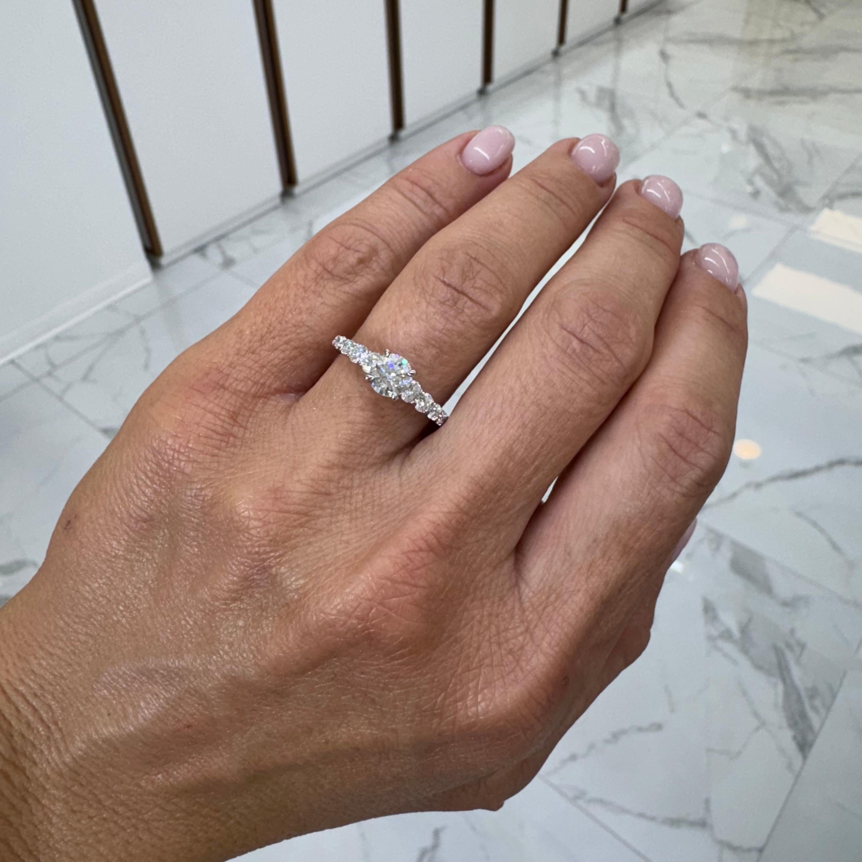 De Beers Ladies Platinum Round Brilliant Accented Diamond Engagement Ring For Sale 3