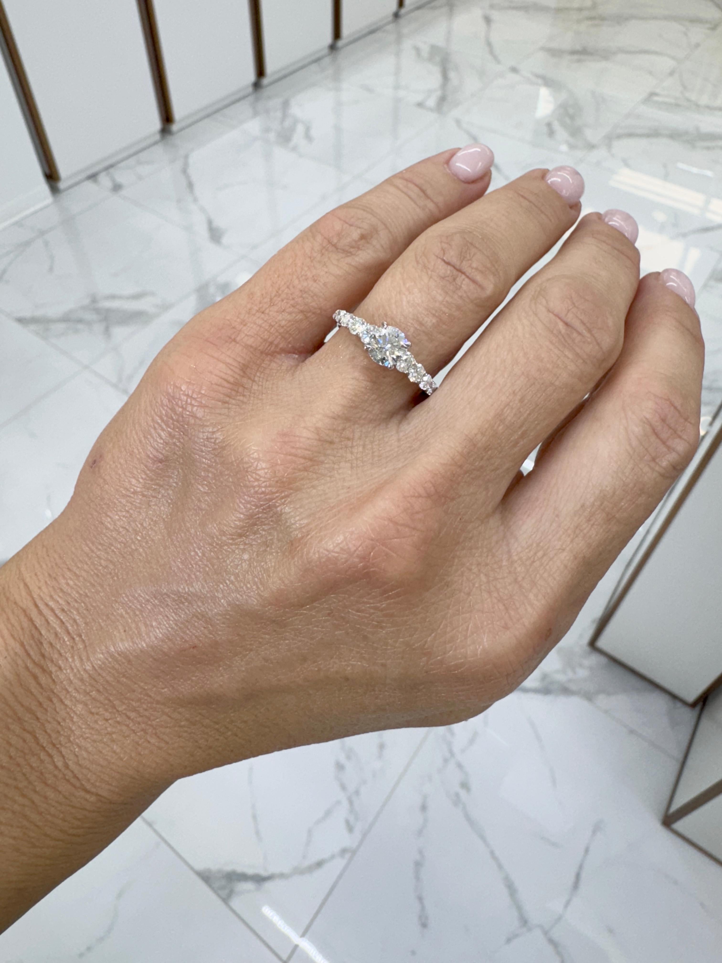 De Beers Ladies Platinum Round Brilliant Accented Diamond Engagement Ring For Sale 4