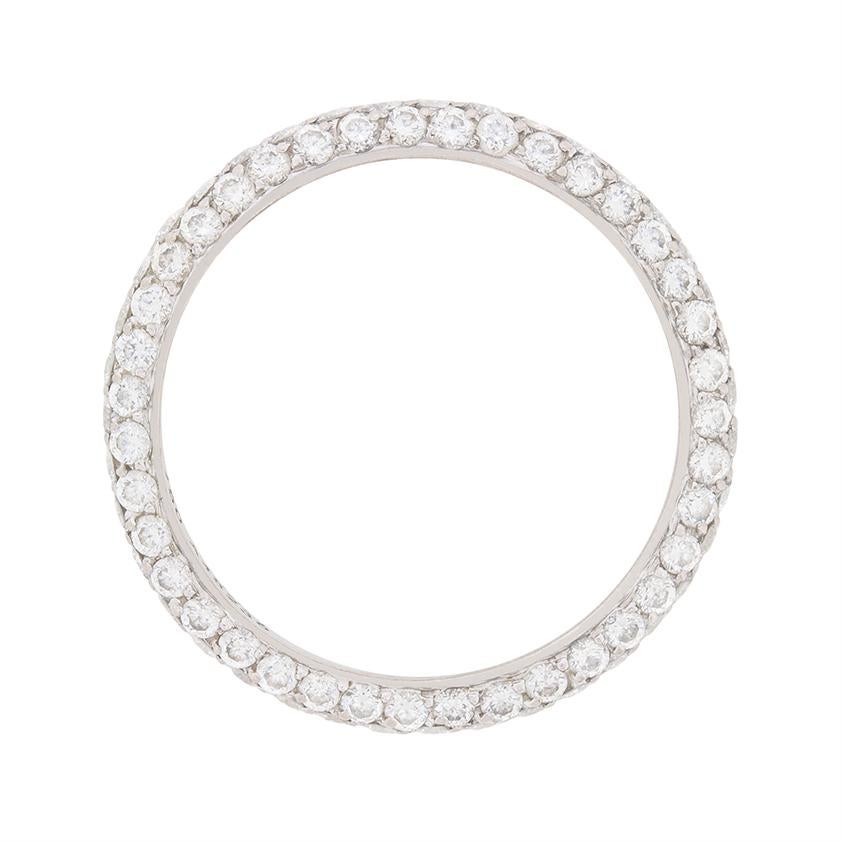 This full eternity ring is made up of micro-pave set diamonds. They have a combined weight of 1.27 carat and are excellent quality. VS in clarity and F in colour, this is typical of the De Beers standards. The ring id made from 18 carat white gold