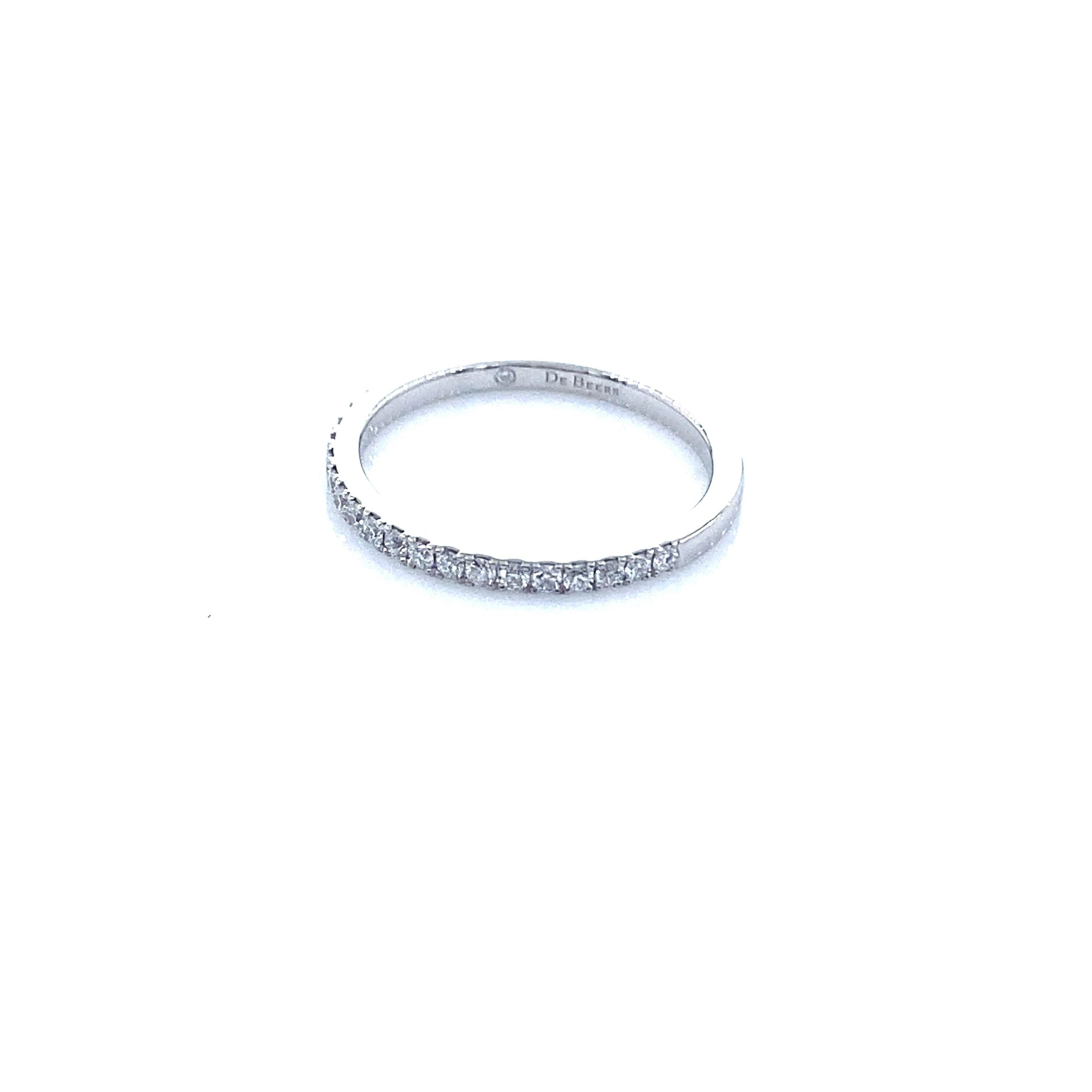 De Beers Platinum Diamond 0.20TCW Classic Half Eternity Wedding Band Ring Papers For Sale 6