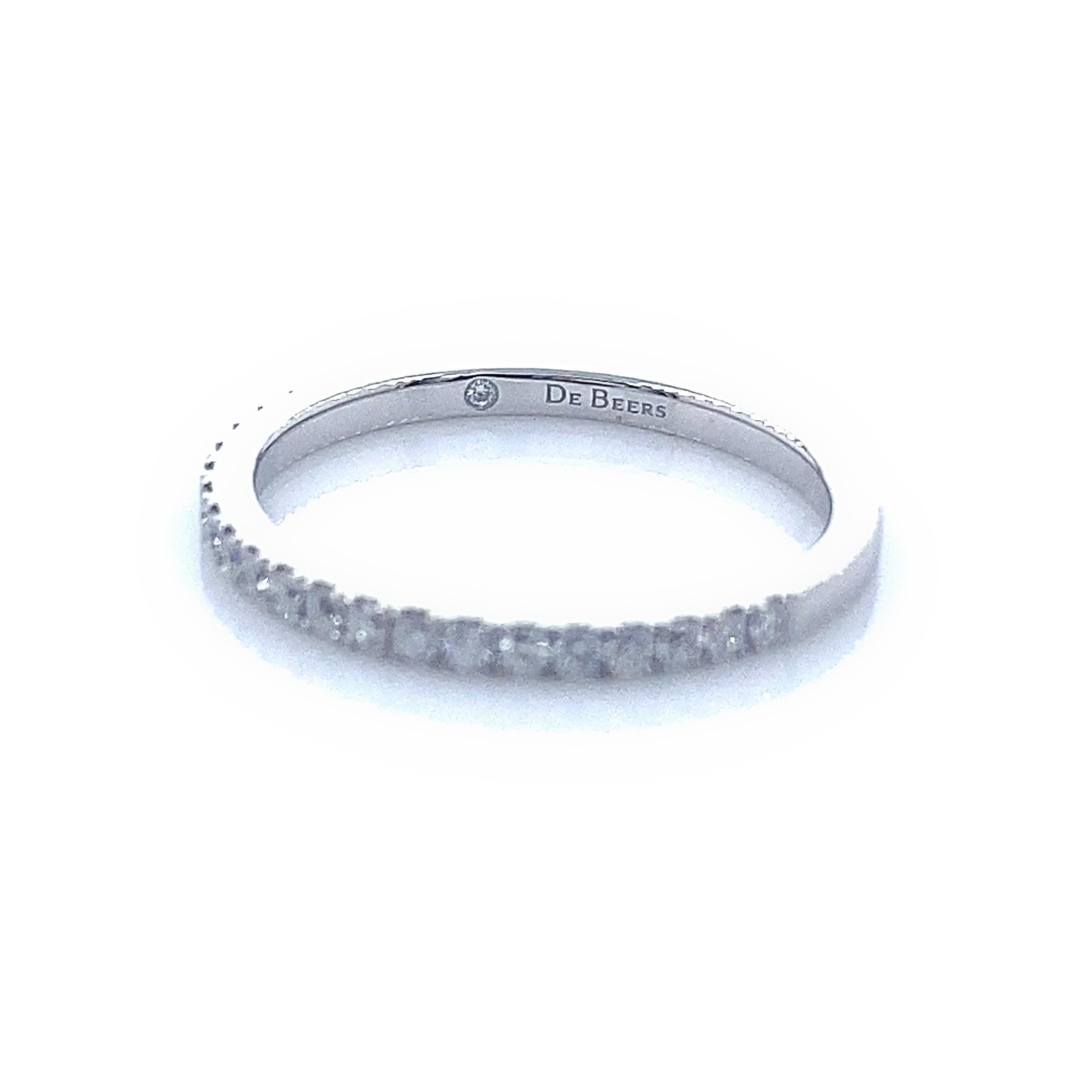De Beers Platinum Diamond 0.20TCW Classic Half Eternity Wedding Band Ring Papers For Sale 4