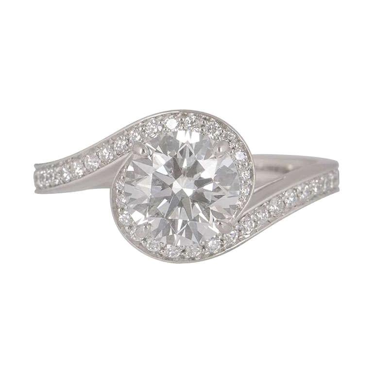 De Beers Platinum Diamond Caress Engagement Ring 1.24 Carat GIA Certified