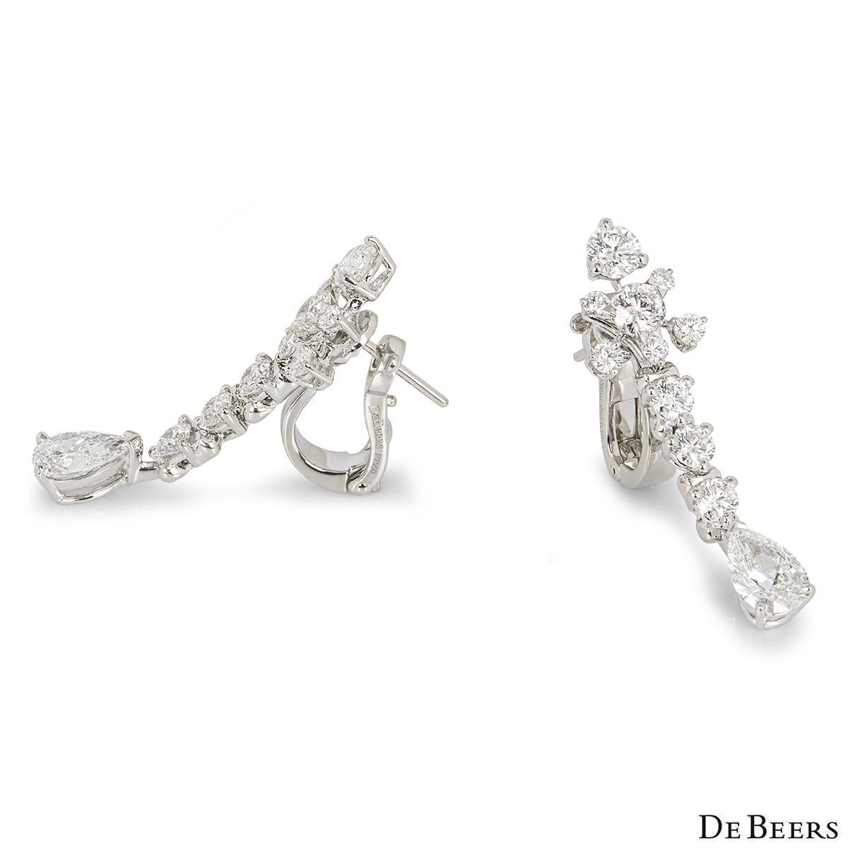 Round Cut De Beers Platinum Diamond Lea Dangle Earrings E102134